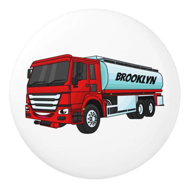 Tanker truck fuel transport cartoon illustration ceramic knob (Front)