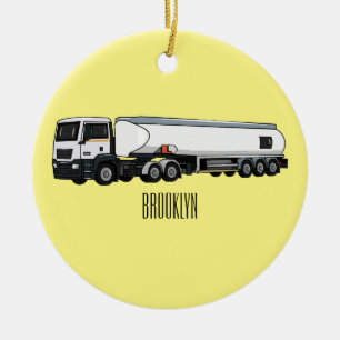 Tanker truck fuel transport cartoon illustration ceramic tree decoration