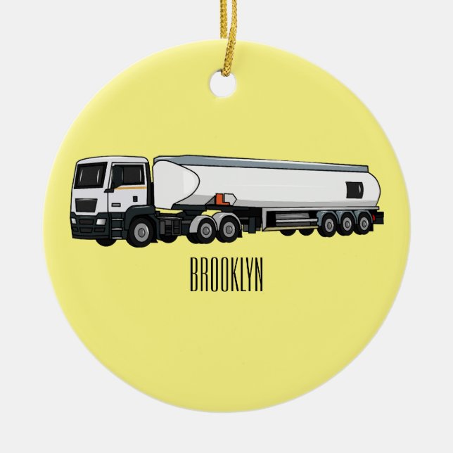 Tanker truck fuel transport cartoon illustration ceramic tree decoration (Front)