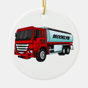 Tanker truck fuel transport cartoon illustration  ceramic tree decoration