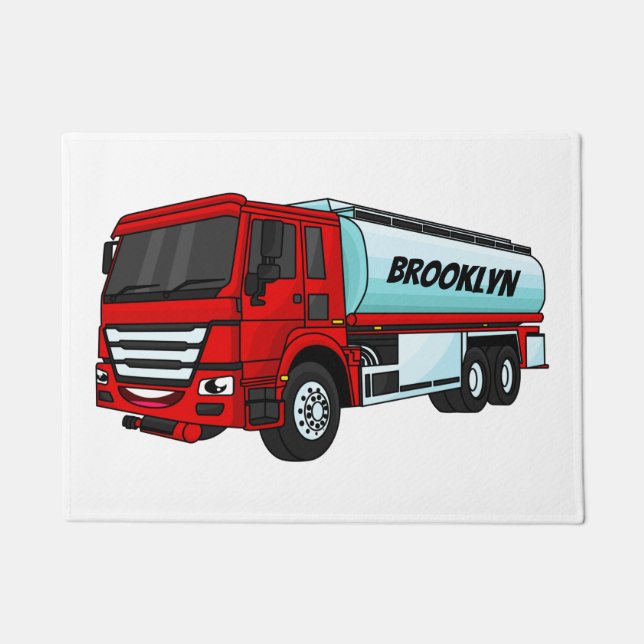 Tanker truck fuel transport cartoon illustration doormat (Front)