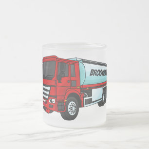 Tanker truck fuel transport cartoon illustration  frosted glass coffee mug