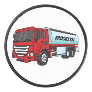 Tanker truck fuel transport cartoon illustration hockey puck