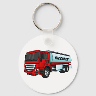 Tanker truck fuel transport cartoon illustration  key ring