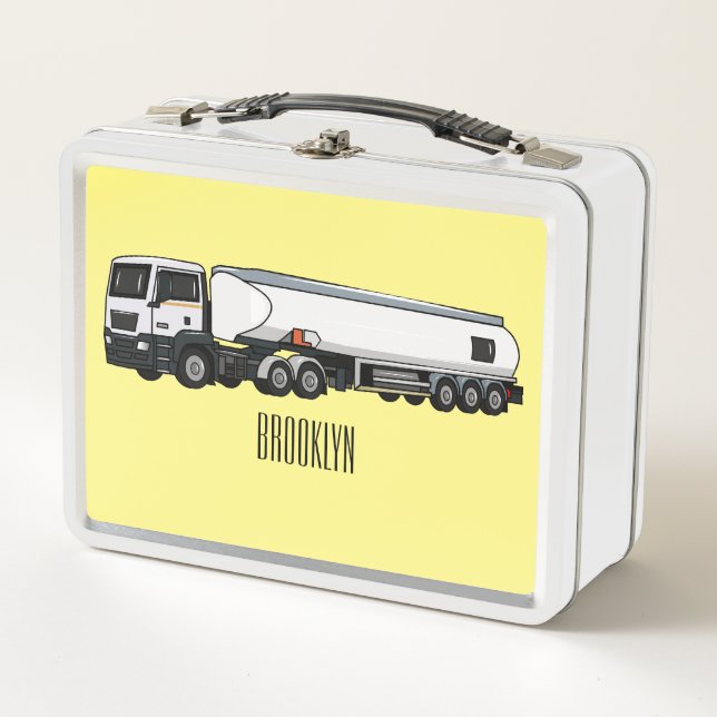 Tanker truck fuel transport cartoon illustration metal lunch box (Front)