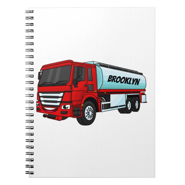 Tanker truck fuel transport cartoon illustration notebook (Front)