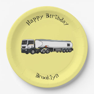 Tanker truck fuel transport cartoon illustration paper plate