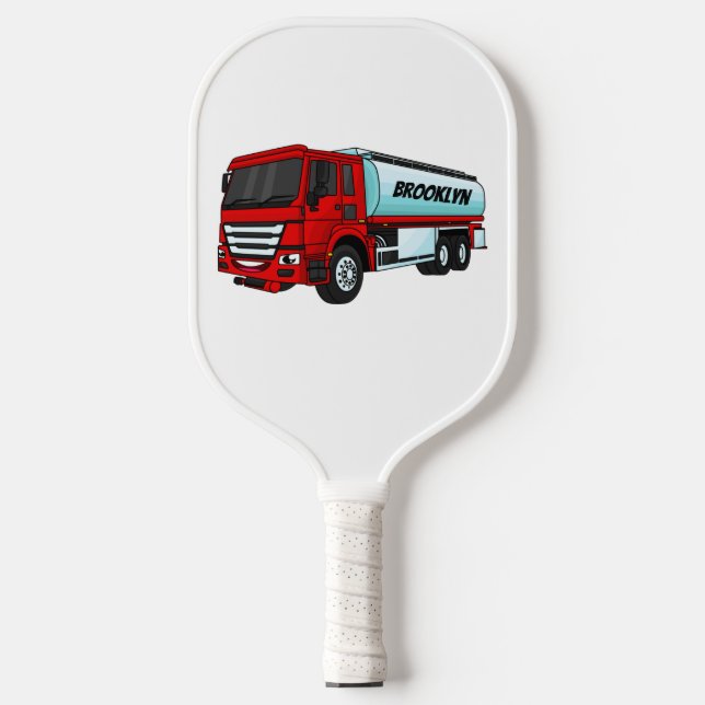 Tanker truck fuel transport cartoon illustration pickleball paddle (Front)