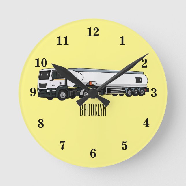 Tanker truck fuel transport cartoon illustration round clock (Front)