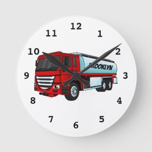 Tanker truck fuel transport cartoon illustration round clock