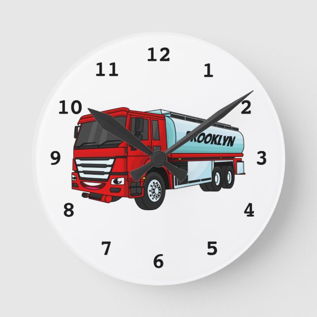 Tanker truck fuel transport cartoon illustration round clock (Front)
