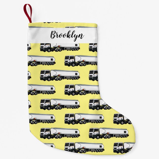 Tanker truck fuel transport cartoon illustration small christmas stocking (Front)