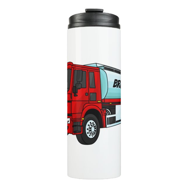 Tanker truck fuel transport cartoon illustration thermal tumbler (Front)