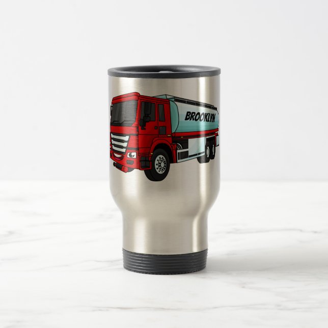 Tanker truck fuel transport cartoon illustration travel mug (Center)