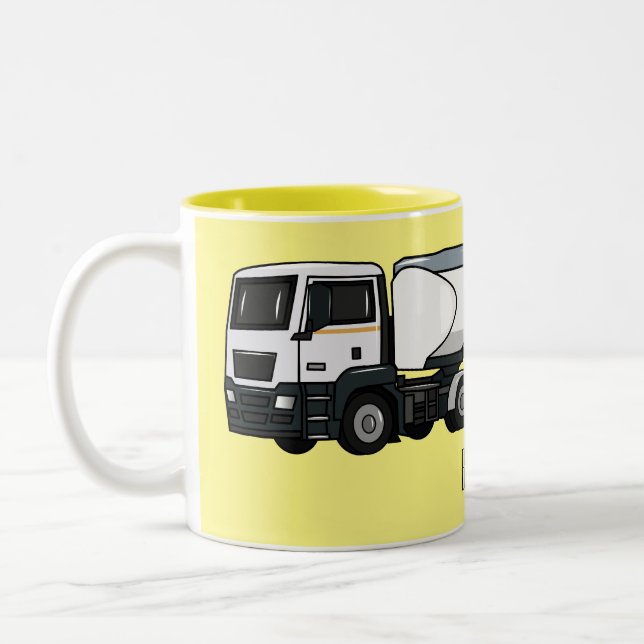 Tanker truck fuel transport cartoon illustration Two-Tone coffee mug (Left)