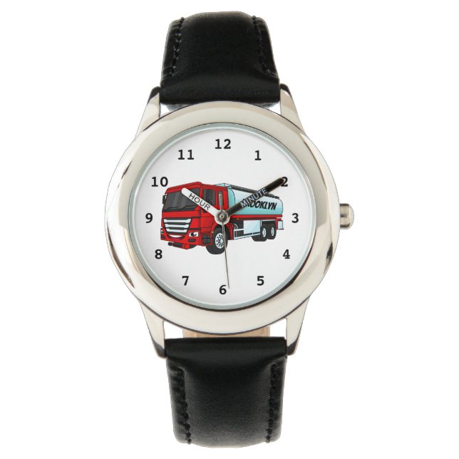 Tanker truck fuel transport cartoon illustration watch (Front)