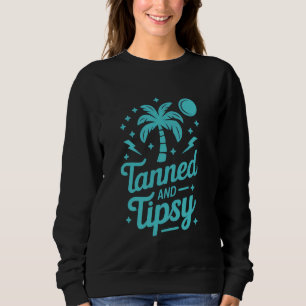 Tanned and Tipsy Coconut Tree Vintage Women Beach  Sweatshirt