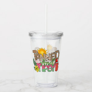 Tanned and Tipsy Fun Summer Party Design Acrylic Tumbler