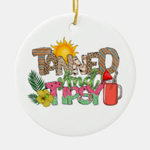 Tanned and Tipsy Fun Summer Party Design Ceramic Tree Decoration