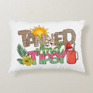 Tanned and Tipsy Fun Summer Party Design Decorative Cushion
