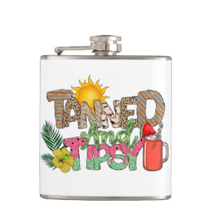 Tanned and Tipsy   Fun Summer Party Design Hip Flask