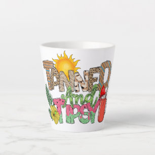 Tanned and Tipsy Fun Summer Party Design Latte Mug