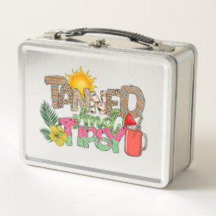 Tanned and Tipsy Fun Summer Party Design Metal Lunch Box