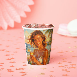 Tanned and Tipsy Party Vibe Beach Glow Art Paper Cups