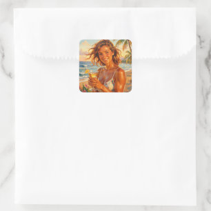 Tanned and Tipsy Party Vibe Beach Glow Art Square Sticker