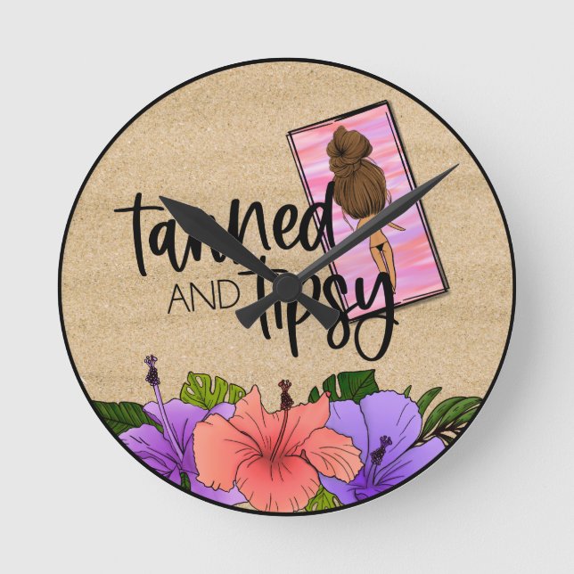 Tanned and Tipsy Round Clock (Front)