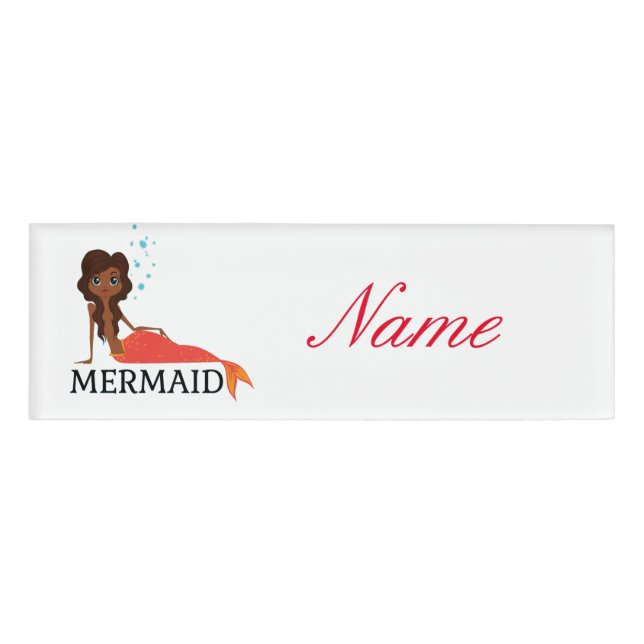 Tanned Brunette Mermaid Thunder_Cove Name Tag (Front)