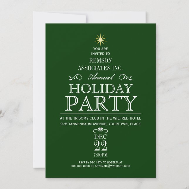 Tannenbaum Typographic Emerald Holiday Party Invitation (Front)