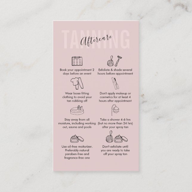 Tanning Aftercare pink soft Business Card (Back)