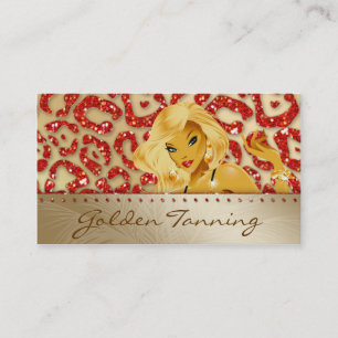 Tanning Business Card Blonde Leopard Orange Gold