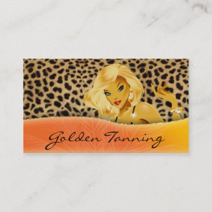 Tanning Business Card Blonde Leopard Orange Yellow