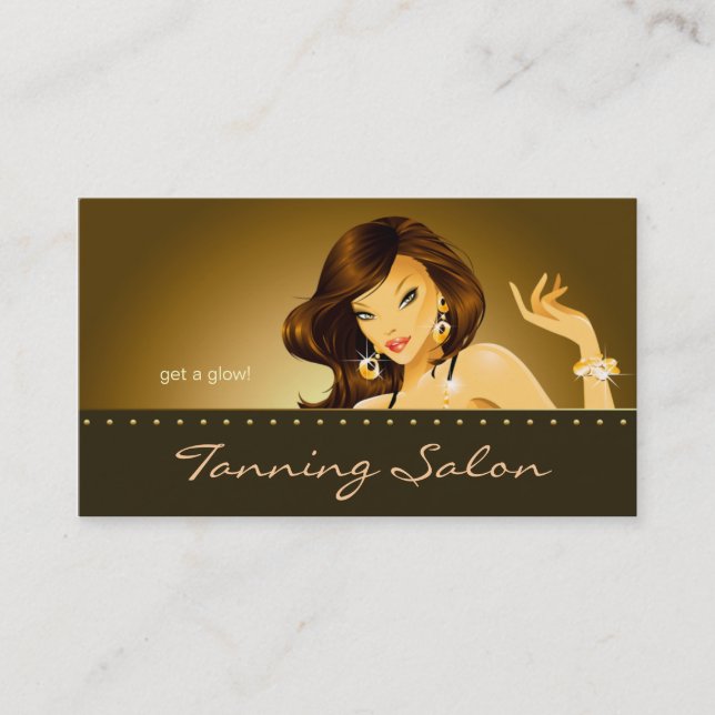 Tanning Business Card Gold Woman Dark (Front)