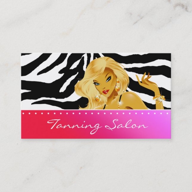 Tanning Business Card Red Pink Blonde Woman (Front)