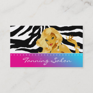 Tanning Business Card Red Pink Blonde Zebra