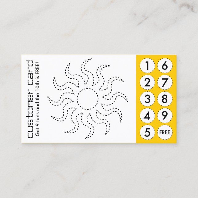 tanning salon cut out punch cards (Front)