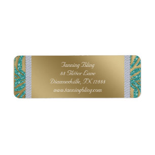 Tanning Salon Glitter Zebra Teal Gold