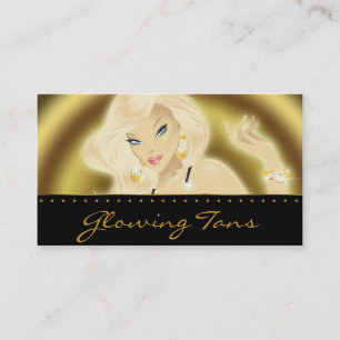 Tanning Salon Pretty Blonde Woman Gold Business Card