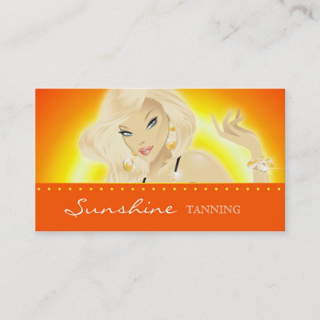 Tanning Salon Pretty Blonde Woman Orange Business Card (Front)