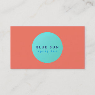 Tanning Salon Turquoise Sun Logo on Coral Business Card