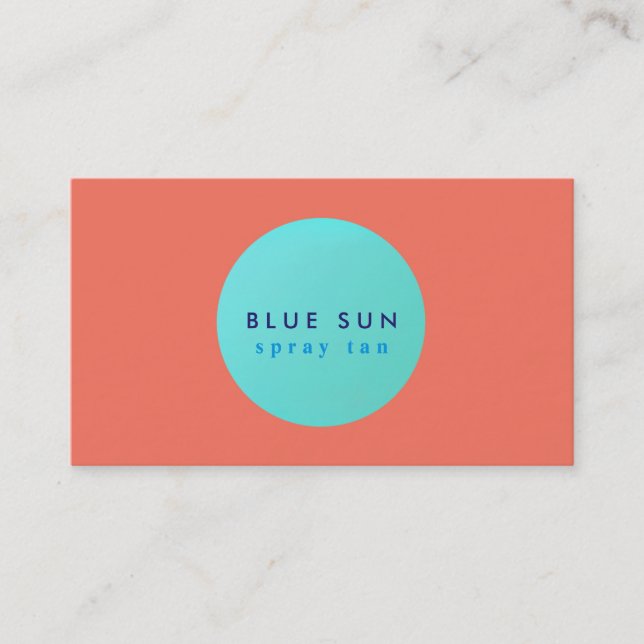 Tanning Salon Turquoise Sun Logo on Coral Business Card (Front)