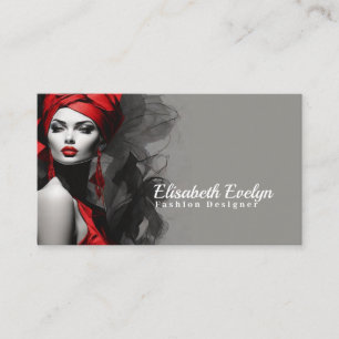 Tantalising Elegance: Woman in Red with Bold Black Business Card