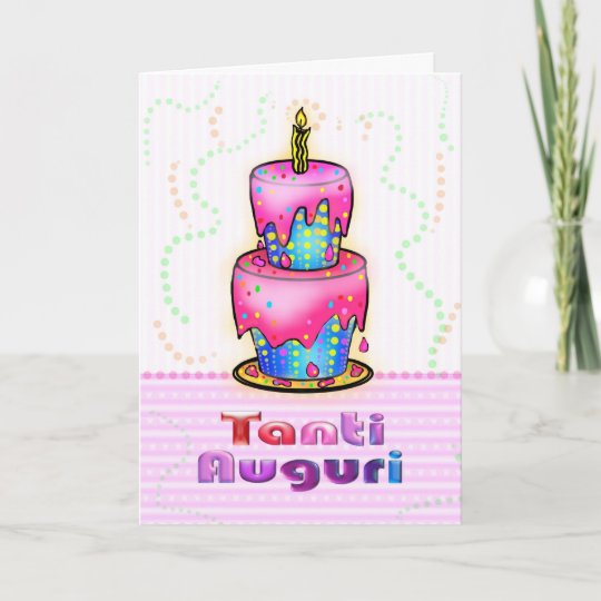 Tanti Auguri Italian Happy Birthday Cake Pink Blue Card Zazzle Co Uk