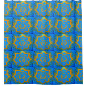 tantric symbol on blue shower curtain