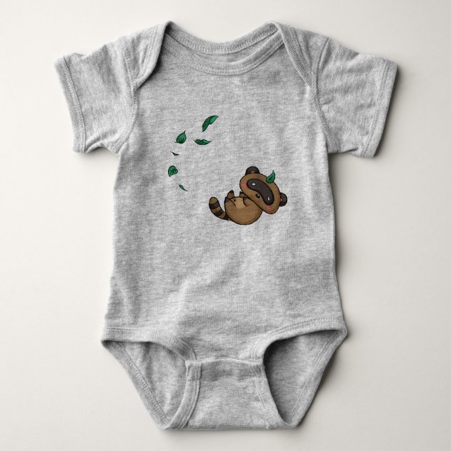Tanuki and Leaves Baby Bodysuit (Front)