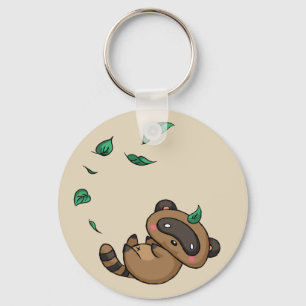 Tanuki and Leaves Key Ring
