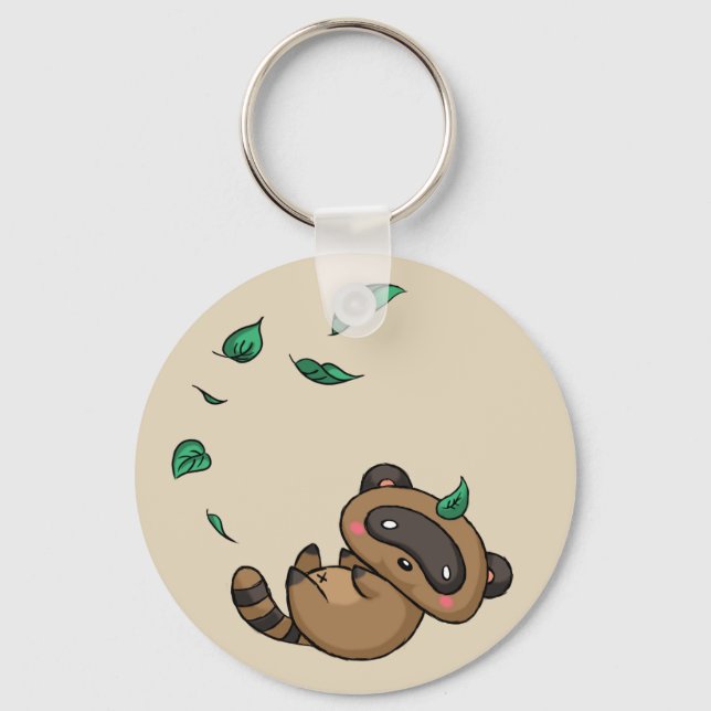 Tanuki and Leaves Key Ring (Front)